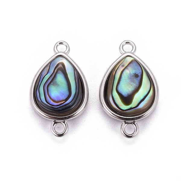 

PandaHall Natural Abalone Shell/Paua ShellShell Links connectors, with Brass Findings, Teardrop, Platinum, 17x10x4.5mm, Hole: 1.5mm...