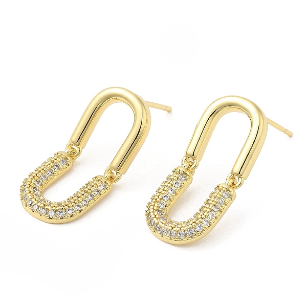 

PandaHall Cubic Zirconia Oval Dangle Stud Earrings, Brass Earrings for Women, Real 18K Gold Plated, 24x10.5mm Cubic Zirconia Oval Clear