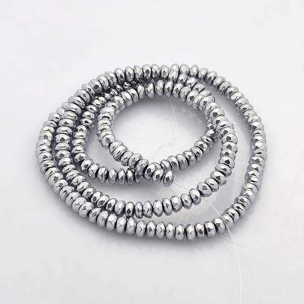 

PandaHall Electroplate Non-magnetic Synthetic Hematite Beads Strands, Faceted Rondelle, Platinum Plated, 4x2mm, Hole: 1mm, about...