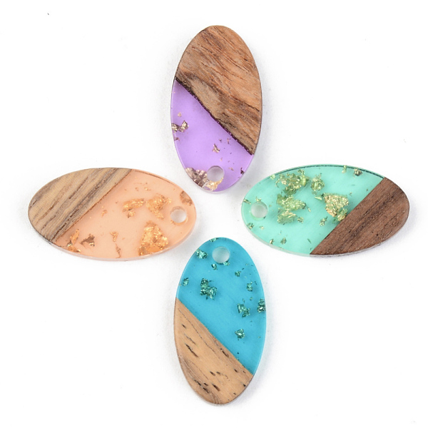 

PandaHall Transparent Resin & Walnut Wood Pendants, with Gold Foil, Oval, Mixed Color, 20x11x3mm, Hole: 2mm Resin+Wood Oval Multicolor