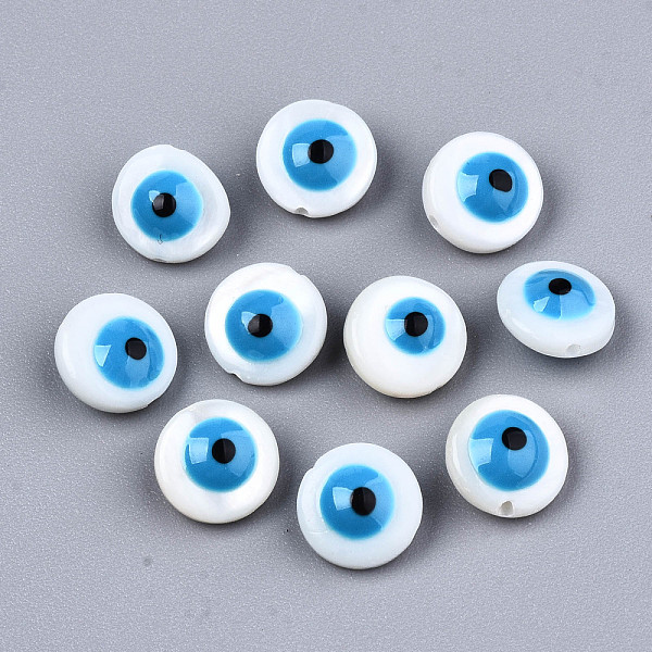 

PandaHall Natural Freshwater Shell Beads, with Enamel, Enamelled Sequins, Flat Round with Evil Eye, Deep Sky Blue, 8x4.5mm, Hole: 0.8mm...