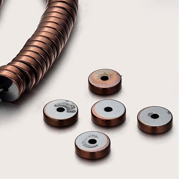 PandaHall Electroplate Non-magnetic Synthetic Hematite Beads Strands, Heishi Beads, Disc/Flat Round, Copper Plated, 8x2mm, Hole: 1mm, about...
