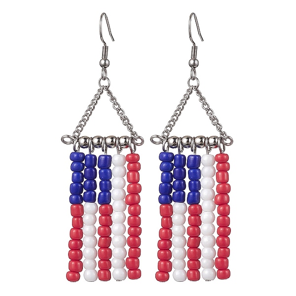

PandaHall Alloy Triangle Chandelier Earrings, Independence Day Theme Glass Beaded Tassel Earrings, Colorful, 80x24mm Glass Triangle..., Multicolor