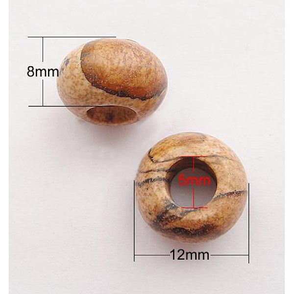 

PandaHall Gemstone European Beads, Picture Jasper, without Core, Large Hole Beads, Rondelle, 12x8mm, Hole: 5mm Picture Jasper Rondelle Brown