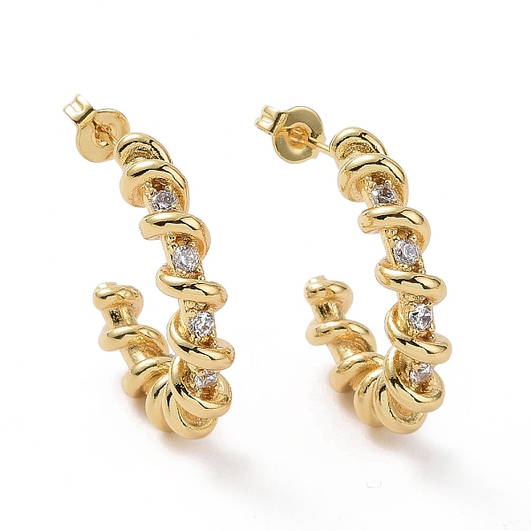 

PandaHall Clear Cubic Zirconia C-shape Stud Earrings, Brass Half Hoop Earrings for Women, Real 18K Gold Plated, 19x24x5mm, Pin: 0.7mm Cubic...