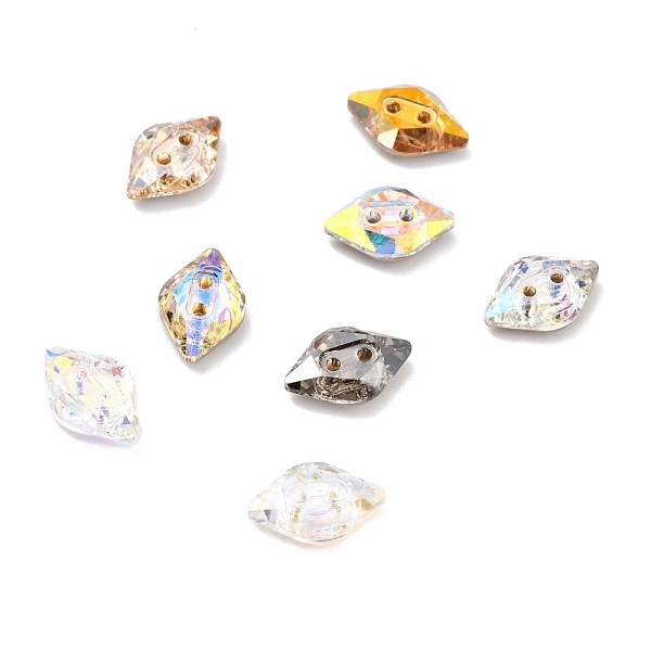 

PandaHall 2-Hole Rhombus Glass Rhinestone Buttons, Faceted, Mixed Color, 9x14x4mm, Hole: 1.2mm Glass Rhinestone Rhombus Multicolor