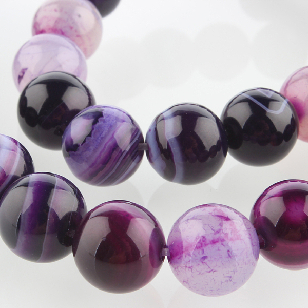 

PandaHall Natural Striped Agate/Banded Agate Round Bead Strands, Dyed, Blue Violet, 10mm, Hole: 1mm, about 38pcs/strand, 14.96 inch Banded..., Purple