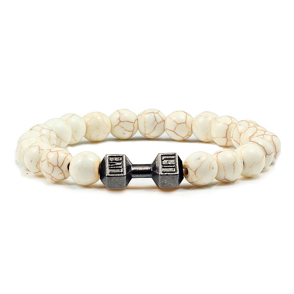 

PandaHall Blue turquoise alloy dumbbell jewelry bracelet for men's high-end and versatile accessories Natural Gemstone