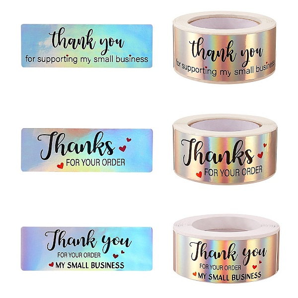 

PandaHall 3Roll 3 Style Hot Stamping Self-Adhesive Paper Gift Tag Youstickers, Rectangle with Word Thank You FOR YOU ORDER, for Party...