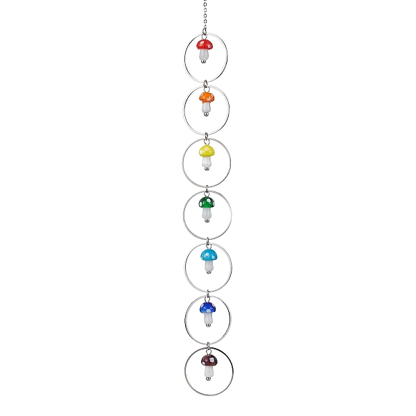 

PandaHall Chakra Mushroom Handmade Lampwork Pendant Decorations, with Brass Cable Chains, Mixed Color, 297mm, Pendants: 18x10mm Lampwork..., Multicolor