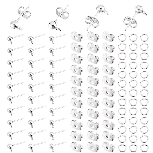 

PandaHall PH 100pcs Earring Post Ball Earring Studs 304 Stainless Steel Ball Ear Pin with Loop and Butterfly Earring Backs Jump Rings for...