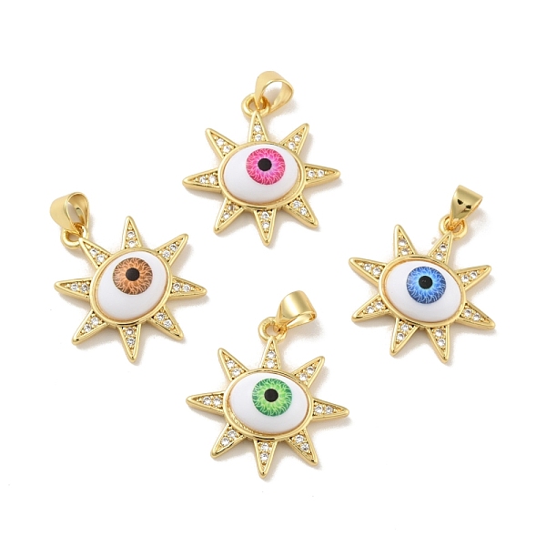 

PandaHall Brass Micro Pave Cubic Zirconia Pendants, with Acrylic, Cadmium Free & Lead Free, Long-Lasting Plated, Sun with Evil Eye, Mixed..., Multicolor