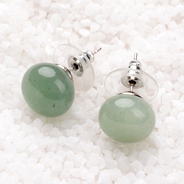 

PandaHall Green Aventurine Stud Earrings, with Platinum Tone Brass Findings, 21.5x12mm, Pin: 0.7mm Green Aventurine