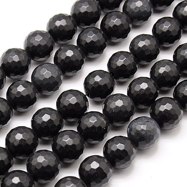 

PandaHall Natural Black Stone Beads Strands, Faceted, Round, Black, 14mm, Hole: 1mm, about 28pcs/strand, 15.75 inch Black Stone Round Black