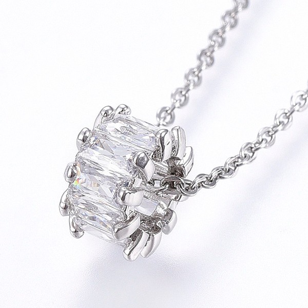 

PandaHall 304 Stainless Steel Pendant Necklaces, with Cubic Zirconia, Stainless Steel Color, 17.71 inch(45cm), Pendant: 11x6.5mm Cubic..., Clear