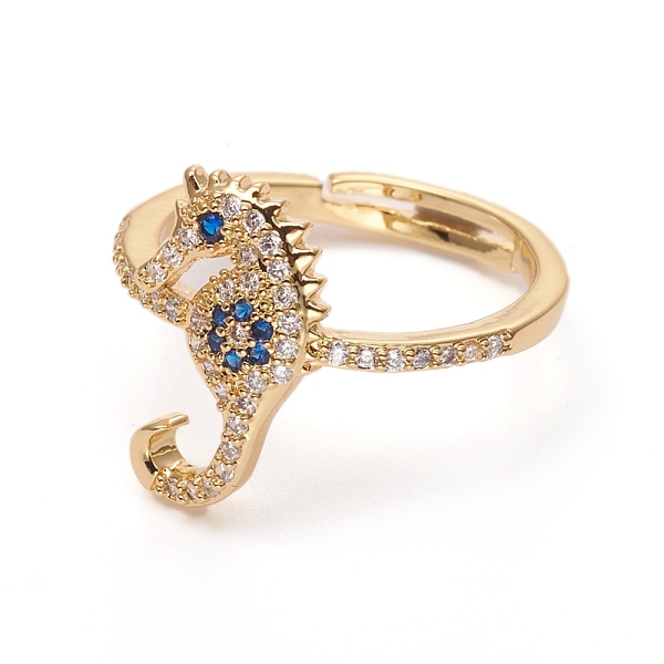 

PandaHall Adjustable Brass Micro Pave Cubic Zirconia Ring, Long-Lasting Plated, Sea Horse, Colorful, Golden, Size 7, 17mm Brass+Cubic...