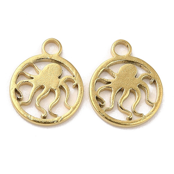 

PandaHall Ion Plating(IP) 304 Stainless Steel Charms, Flat Round with Octopus Charm, Real 18K Gold Plated, 10x8x1mm, Hole: 1.5mm 304...