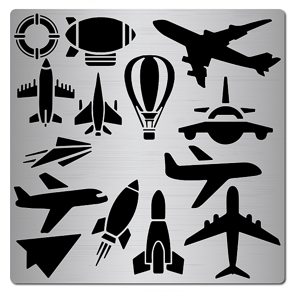 

PandaHall GORGECRAFT 6.3 Inch Metal Air Transport Stencil Cartoon Airplane Template Stainless Steel Floral Painting Reusable Templates...