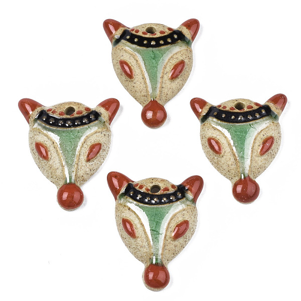

PandaHall Handmade Porcelain Pendants, Famille Rose Style, Fox, Chocolate, 43~46x35~38x9~10mm, Hole: 3~4mm Porcelain Fox Brown