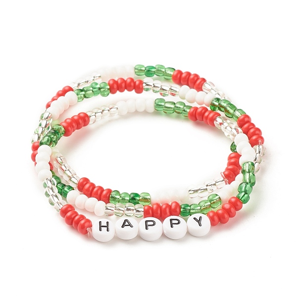 

PandaHall 3Pcs 3 Style Glass Seed Stretch Bracelets Set with Word Happy Acrylic Beads for Women, Mixed Color, Inner Diameter: 2-1/4 inch..., Multicolor