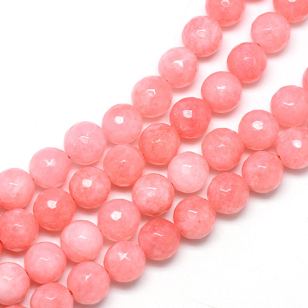 

PandaHall Natural White Jade Bead Strands, Dyed, Faceted, Round, Light Coral, 8~9mm, Hole: 1mm, about 46pcs/strand, 14.76~14.96 inch..., Red
