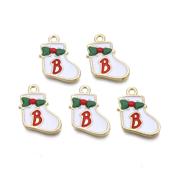 

PandaHall Rack Plating Alloy Enamel Pendants, Cadmium Free & Nickel Free & Lead Free, Light Gold, Christmas Sock with Letter B, Green...