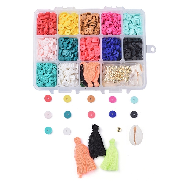 

PandaHall DIY Jewelry Kit, with Cotton Thread Tassels Pendant, Natural Cowrie Shell Beads, Handmade Polymer Clay Heishi Beads and..., Multicolor