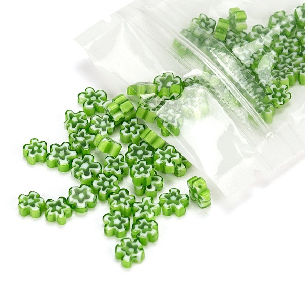 

PandaHall 30Pcs Handmade Millefiori Glass Beads, Flower, Light Green, 6.4~9x3.2mm, Hole: 1mm, 30Pcs/Bag Millefiori Lampwork Flower