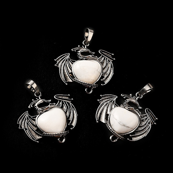 

PandaHall Natural Howlite Heart Pendants, Dragon Charms, with Rack Plating Antique Silver Plated Brass Findings, Lead Free & Cadmium Free...