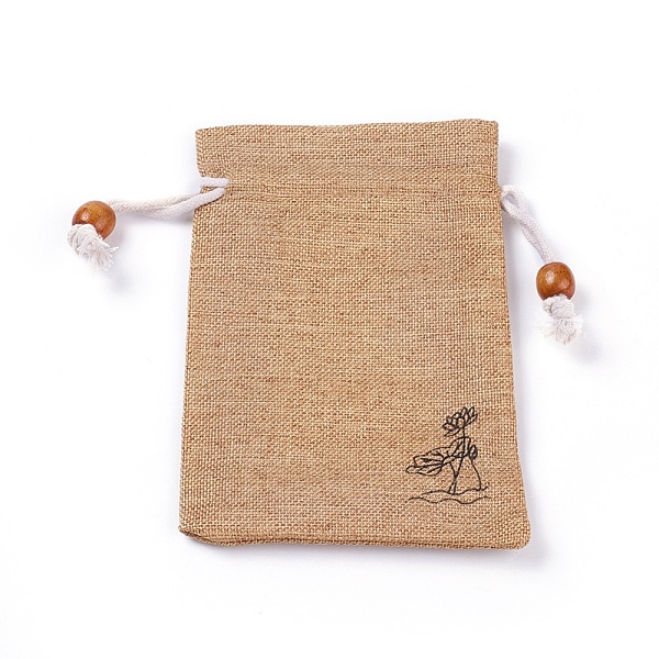

PandaHall Burlap Packing Pouches, Drawstring Bags, with Wood Beads, Tan, 14.6~14.8x10.2~10.3cm Burlap Orange