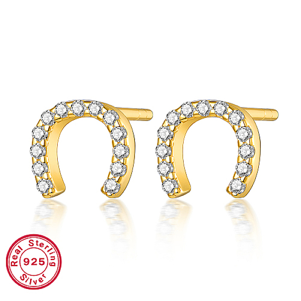 

PandaHall 925 Sterling Silver Rhinestone Stud Earrings, Real 18K Gold Plated, with with S925 Stamp, Arch, 6x6mm Sterling Silver Arch Clear