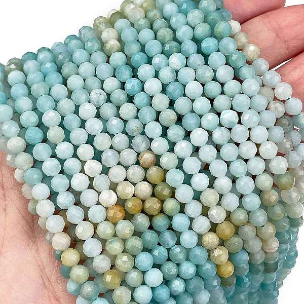 

PandaHall Natural Flower Amazonite Beads Strands, Faceted, Round, Grade A, 4mm, Hole: 0.7mm, about 97pcs/strand, 15.75 inch(40cm) Flower...