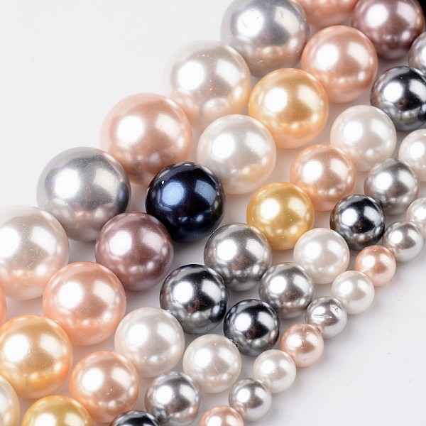 

PandaHall Round Shell Pearl Bead Strands, Mixed Color, 8mm, Hole: 1mm, about 50pcs/strand, 15.7 inch Shell Pearl Round Multicolor