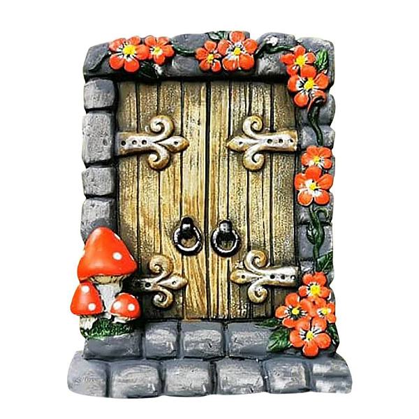 PandaHall Wood Elf Fairy Door Figurines Ornaments, for Garden Courtyard Tree Decoration, Colorful, 100x76mm Wood Others