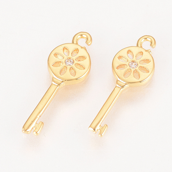 

PandaHall Brass Micro Pave Cubic Zirconia Pendants, Nickel Free, Real 18K Gold Plated, Key, 18x6x1.5mm, Hole: 1mm Brass+Cubic Zirconia Key..., Clear