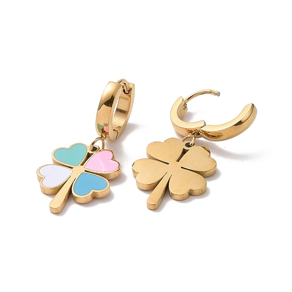 

PandaHall Colorful Enamel Clover Dangle Hoop Earrings, Ion Plating(IP) 304 Stainless Steel Jewelry for Women, Golden, 35mm, Pin: 1mm 304...