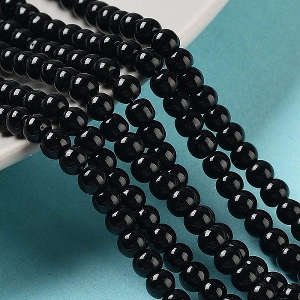 Glass Pearl Beads Strands, Pearlized, Round, Black, 4-5mm, Hole: 1mm, about 200pcs/strand, 30.71 inch(78cm)