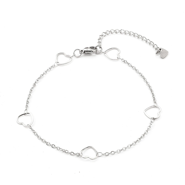 

PandaHall 304 Stainless Steel Cable Chain Anklets, with Heart Link and Lobster Claw Clasps, Stainless Steel Color, 9-1/8 inch(23.3cm)...