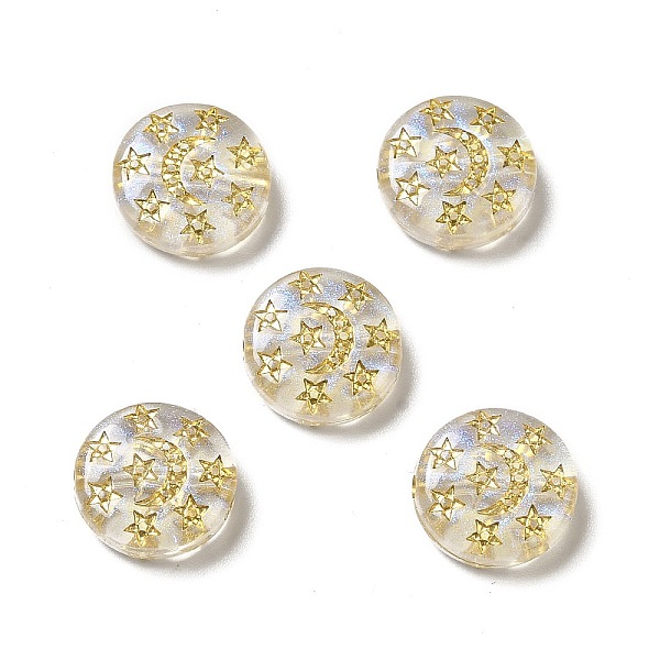 

PandaHall Plating Acrylic Beads, Golden Metal Enlaced, Flat Round with Star & Moon, Gold, 5x12.5mm, Hole: 1.5mm Acrylic Star Gold
