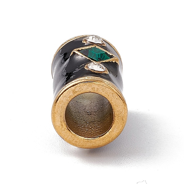 

PandaHall Golden Tone 304 Stainless Steel Cubic Zirconia European Beads, Large Hole Beads, with Enamel, Column with Rhombus, Black...