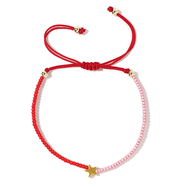 Adjustable Glass Seed & Ferrocholite Braided Bead Bracelets For Women