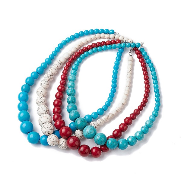 

PandaHall Dyed Synthetic Turquoise Graduated Beaded Necklaces, with Iron Clasps, Mixed Color, 20.28 inch(51.5cm) Synthetic Turquoise Flat..., Multicolor
