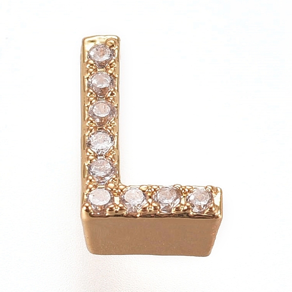 

PandaHall Golden Plated Brass Micro Pave Cubic Zirconia Slide Charms, Letter, Clear, Letter.L, 7~7.5x1.5~6.5x3mm, Hole: 6x1mm Brass+Cubic...