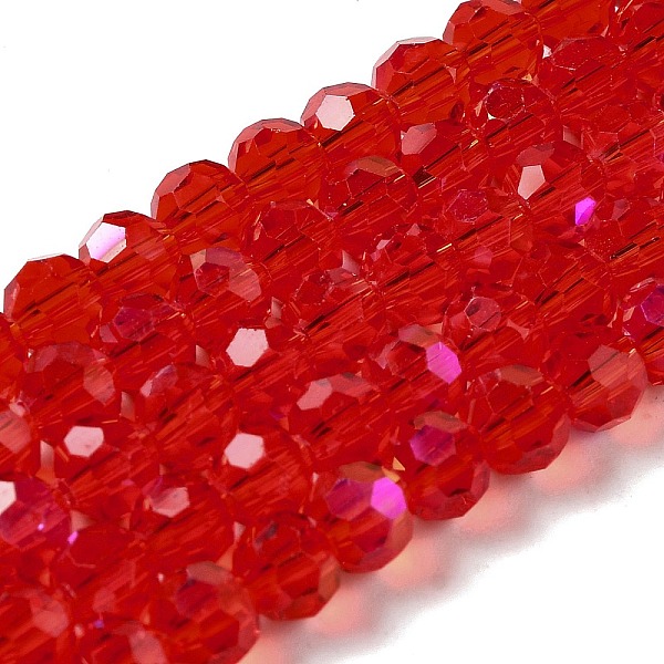 

PandaHall Electroplate Transparent Glass Beads Strands, Faceted, Round, Rainbow Plated, Red, 6mm, Hole: 1mm, about 98~100pcs/strand...