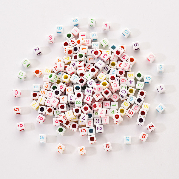 

PandaHall Opaque White Acrylic Beads, Cube with Mixed Color Number, 6x6x6mm, Hole: 3.5mm, 300pcs/set Acrylic Cube Multicolor
