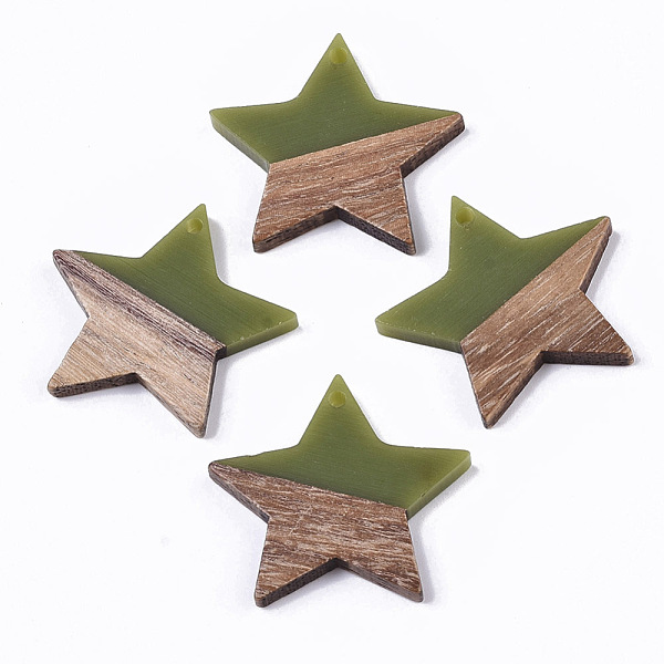 

PandaHall Resin & Wood Pendants, Star, Olive Drab, 26x28x4mm, Hole: 1.6mm Resin+Wood Star Green