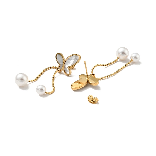 

PandaHall Synthetic White Shell Butterfly with Plastic Pearl Dangle Stud Earrings, Ion Plating(IP) 304 Stainless Steel Jewelry for Women...
