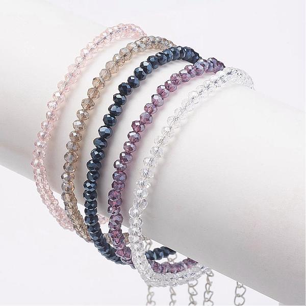 

PandaHall Faceted Glass Bead Anklets, with Brass Clasps, Alloy Pendants and Iron Extend Chain, Platinum, Mixed Color, 230x4mm Glass..., Multicolor