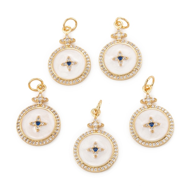 

PandaHall Brass Micro Pave Cubic Zirconia Pendant, with Enamel, Long-Lasting Plated, Flat Round with Star, Real 18K Gold Plated, 21.5x14x2mm...