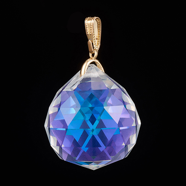 

PandaHall Glass Pendants, with Golden Plated Brass Pendant Bails, Faceted, Round, Clear AB, 35x31mm, Hole: 10x4mm Brass+Glass Teardrop White